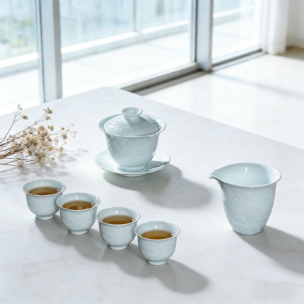 Jingdezhen Ceramic Tea Set Gift Box Featuring Half-Knife Mud Carving Craftsmanship